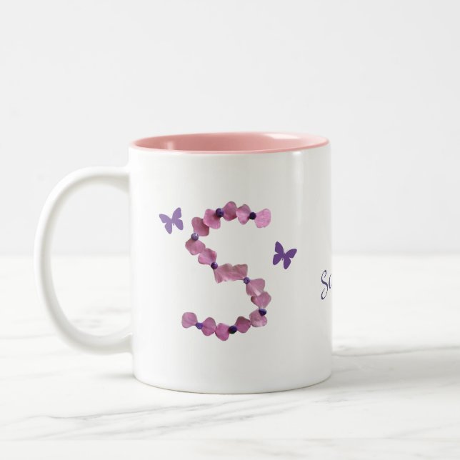 Tasse 2 Couleurs LETTRE Fleur Rose Féminine S MONO (Gauche)