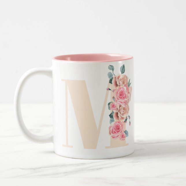 Tasse 2 Couleurs LETTRE Florale "M" (Gauche)
