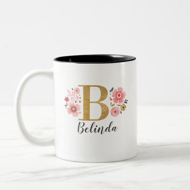 Tasse 2 Couleurs LETTRE Florale rose monogramme B (Gauche)