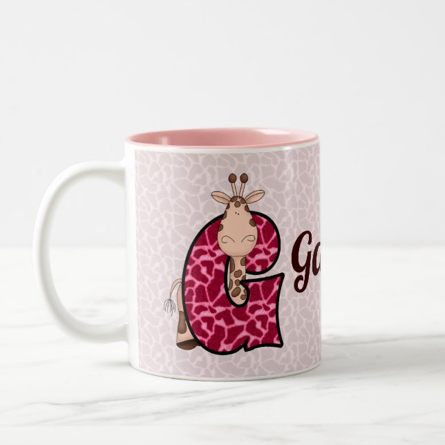 TASSE 2 COULEURS LETTRE G POINTE ROSE PERSONNALISÉE POUR ENFANTS (Gauche)