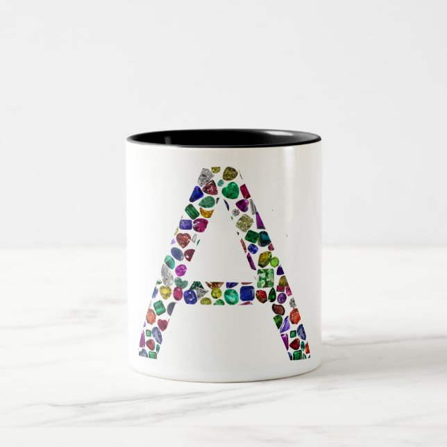 Tasse 2 Couleurs Lettre initiale A avec Monogramme floral de pierre (Centre)