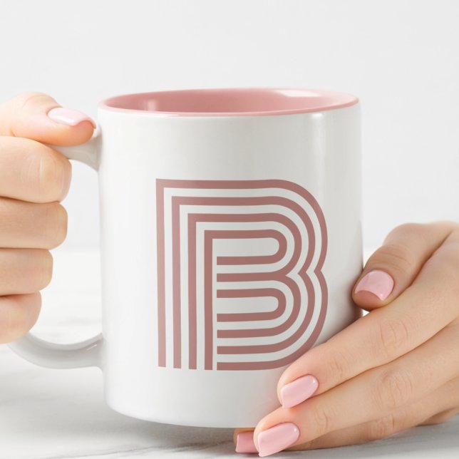 Tasse 2 Couleurs Lettre initiale de monogramme simple rose blush mo (Créateur téléchargé)