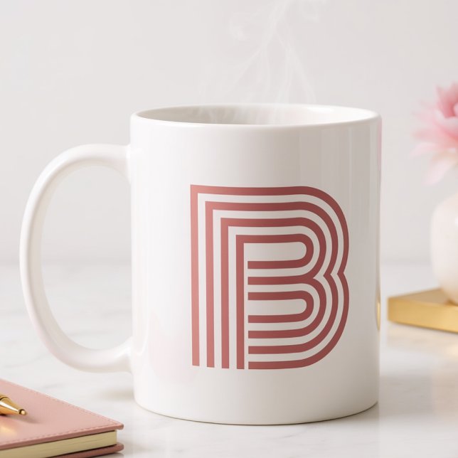 Tasse 2 Couleurs Lettre initiale de monogramme simple rose blush mo (Créateur téléchargé)