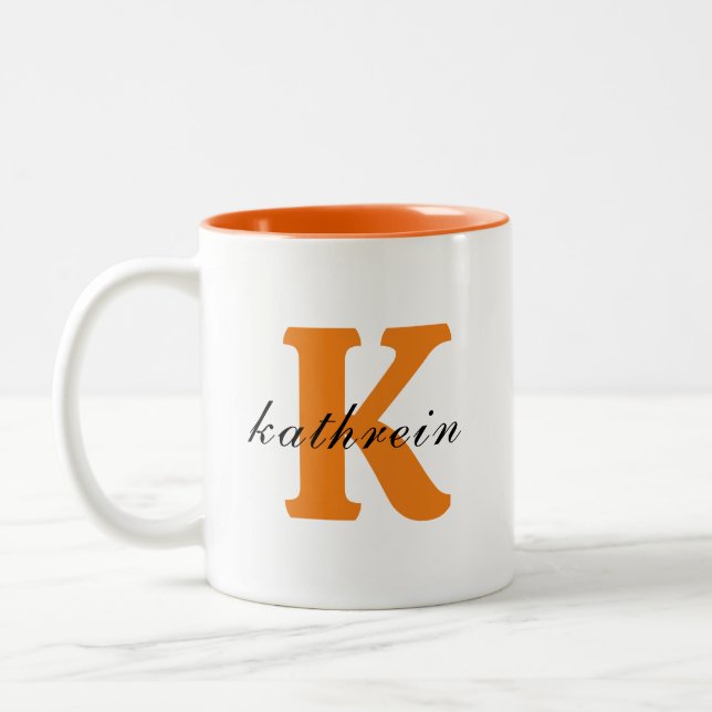 Tasse 2 Couleurs Lettre initiale K Simple Monogramme Style moderne (Gauche)