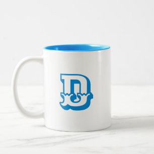 Tasse 2 Couleurs Lettre initiale   Monogramme Moderne Couleur Bleue