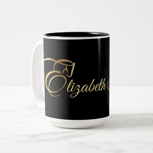Tasse 2 Couleurs Lettre monogramme E Cheval en or (Devant gauche)
