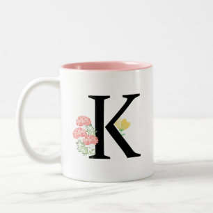 Tasse 2 Couleurs LETTRE MONOGRAPHIQUE K Aquarelle Rose Spray Floral
