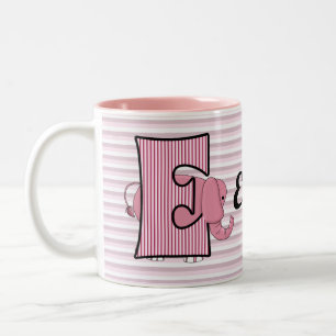 Tasse 2 Couleurs LETTRE MONOMOGRAPHIQUE D'Éléphant Rose E AVEC LE N