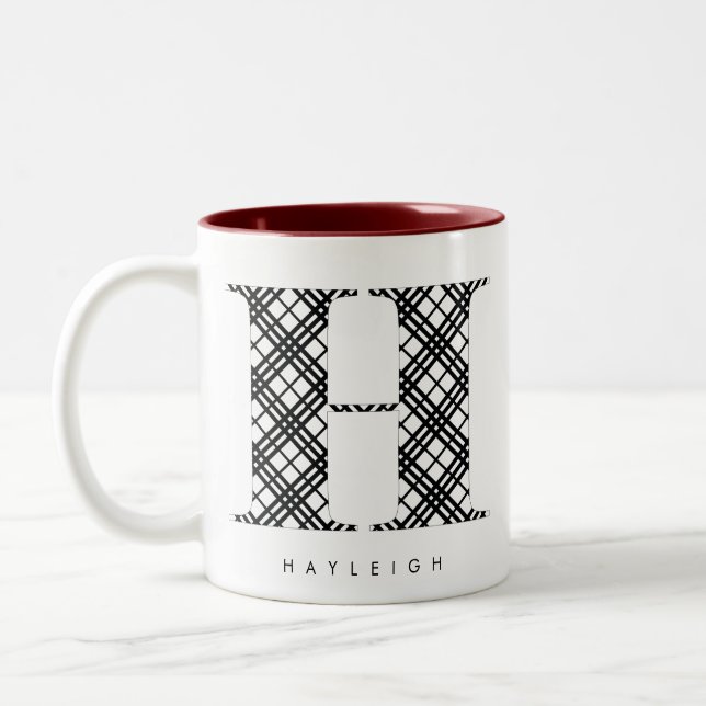 TASSE 2 COULEURS LETTRE PLAN NOIR ET BLANC H (Gauche)