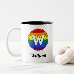 Tasse 2 Couleurs Lettre W Initial & Nom Gay pride Rainbow Monogramm