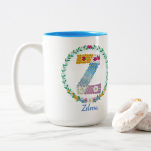 Tasse 2 Couleurs Lettres de fleurs "Z" initiales avec nom personnal