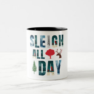 Tasse 2 Couleurs Lettres en gras Masques Scènes hivernales 'Sleigh