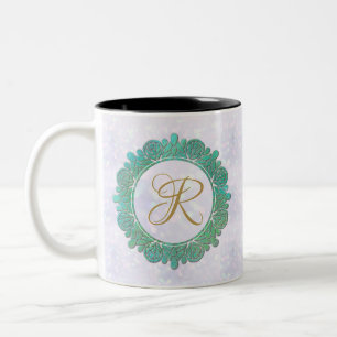 Tasse 2 Couleurs Lettres Initiales Monogramme Élégant avec Mandala