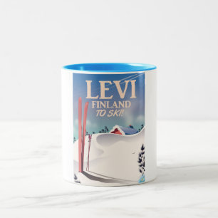 Tasse 2 Couleurs Lévi, affiche de voyage de ski en Finlande