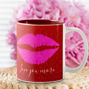 Tasse 2 Couleurs Lèvres roses Parties scintillant rouge Aimez-vous