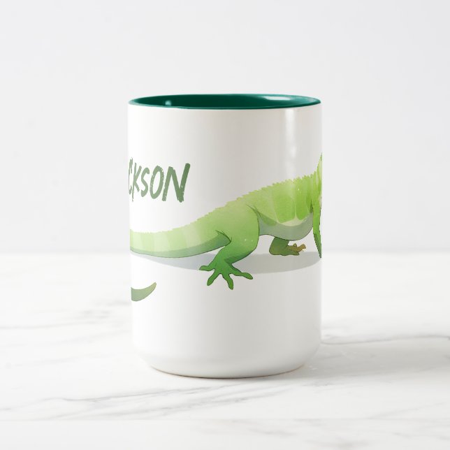Tasse 2 Couleurs Lézard Amical Avec Votre Nom (Centre)