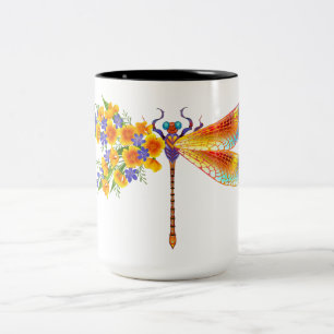 Tasse 2 Couleurs libellule de fleurs jaunes