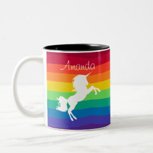 Tasse 2 Couleurs Licorne blanche personnalisée motif arc-en-ciel su