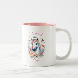 Tasse 2 Couleurs Licorne romantique avec des fleurs - Enfant scolar
