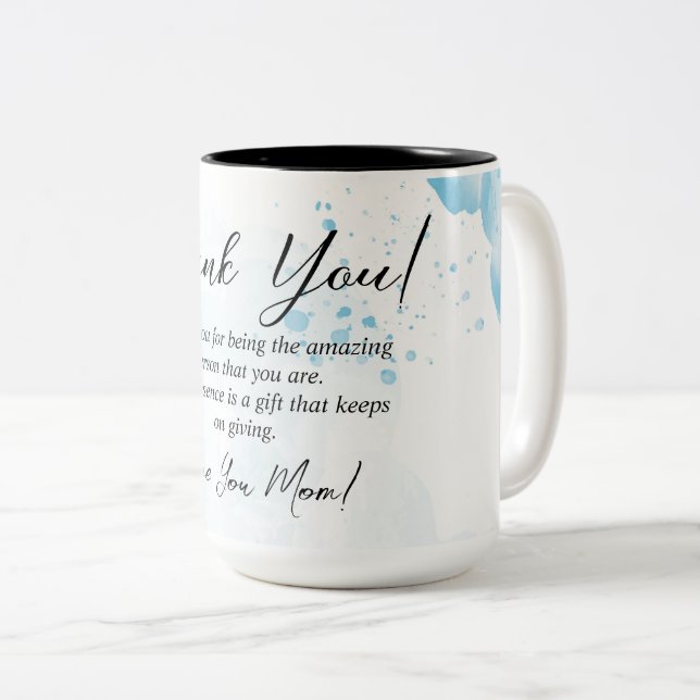 Tasse 2 Couleurs Light Blu Floral Merci Maman Idée cadeau (Devant droit)