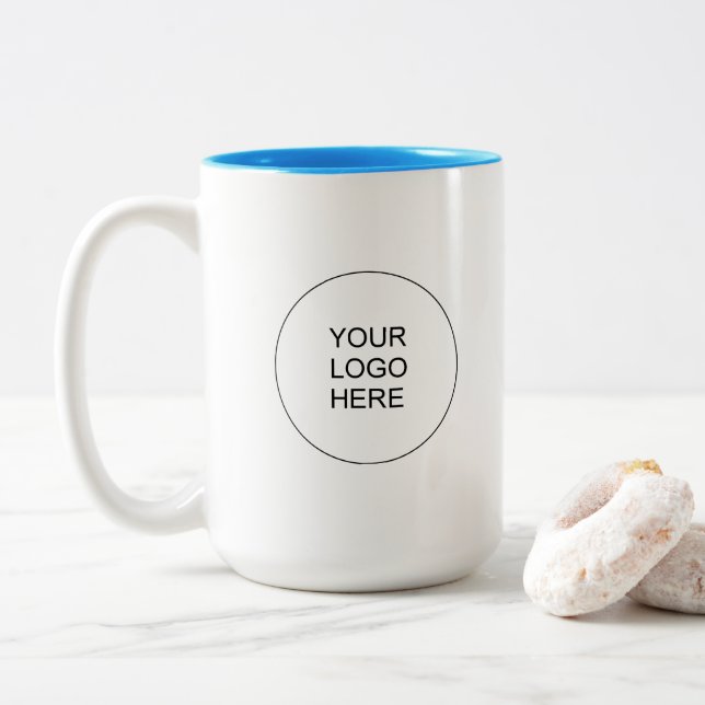 Tasse 2 Couleurs Light Blue White Business Logo Simple Promotional (Avec donut)