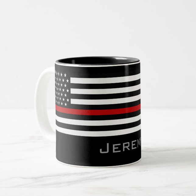 Tasse 2 Couleurs Ligne rouge mince personnalisée drapeau de (Devant gauche)