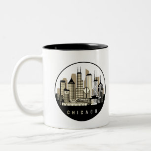 Tasse 2 Couleurs Ligne Skyline Black Chicago Illinois moderne