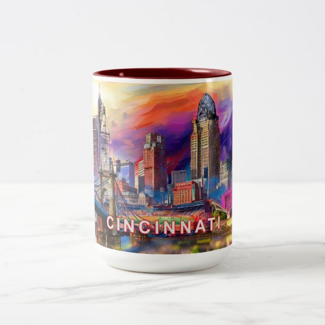 Tasse 2 Couleurs Ligne Skyline Cincinnati Abstraite (Centre)