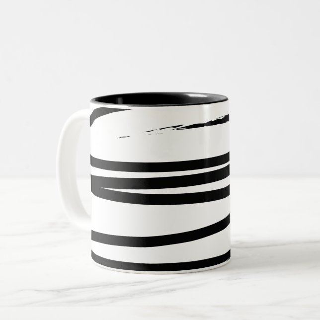 Tasse 2 Couleurs Lignes noires et blanches modernes Art Abstrait (Devant gauche)