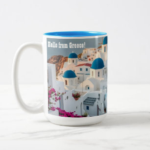 Tasse 2 Couleurs L'île grecque de Santorin, blanchie à la chaux