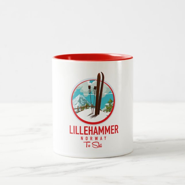 Tasse 2 Couleurs Lillehammer Norvège logo de ski (Centre)