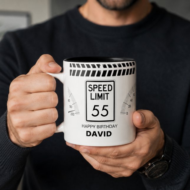 Tasse 2 Couleurs Limite de vitesse 55 Anniversaire  (Speed limit sign 55th birthday motorcycle car themed coffee mug gift
)
