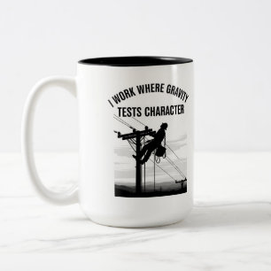 Tasse 2 Couleurs Lineman Silhouette Minimaliste Travailleur Électri