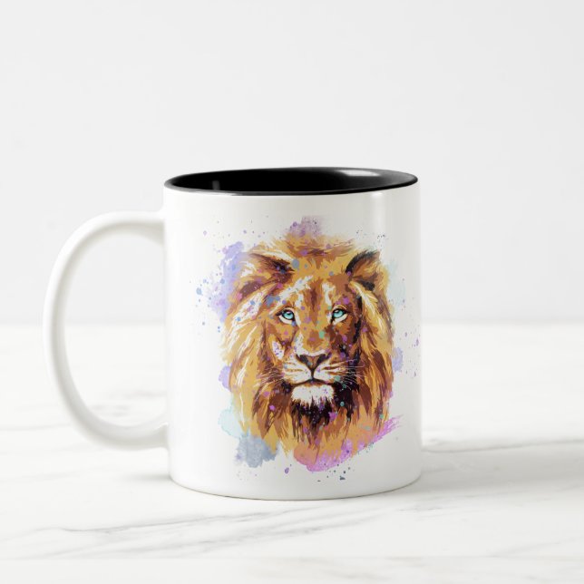 Tasse 2 Couleurs Lion aquarelle (Gauche)