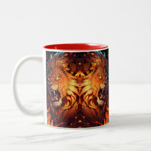 Tasse 2 Couleurs Lion de feu avec Mane et éléments naturels