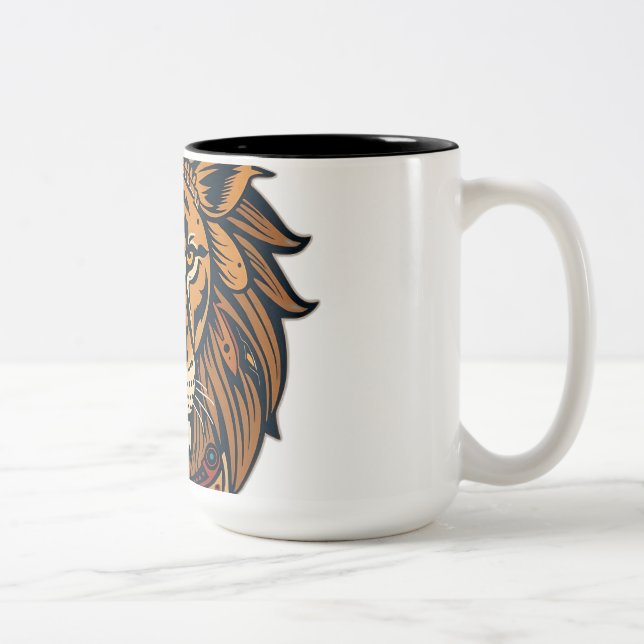 Tasse 2 Couleurs Lion tribal aux tons terre (Droit)