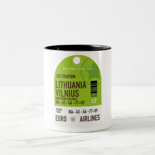 Tasse 2 Couleurs Lituanie Vilnius billet de voyage en avion