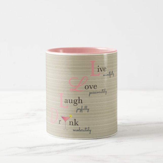 Tasse 2 Couleurs Live Love Laugh et Drink cocktail rayures beige (Centre)