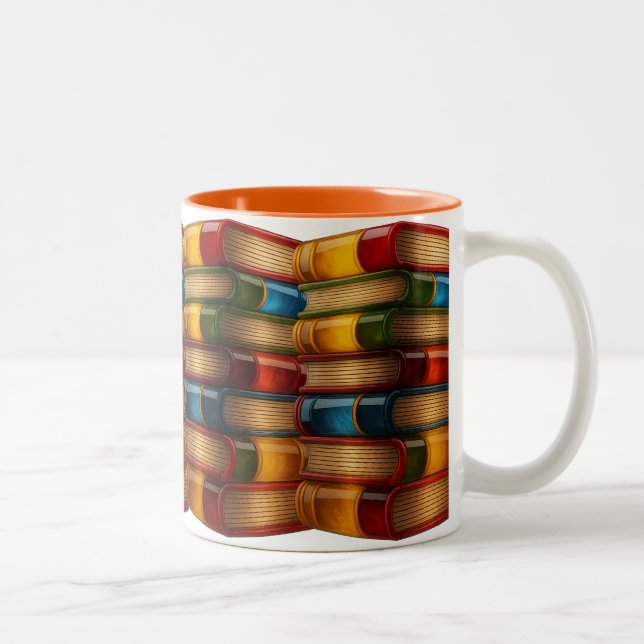 Tasse 2 Couleurs Livre Peint - Pile 3D de Romans en Résine Colorés (Droit)