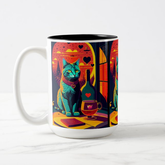 Tasse 2 Couleurs Livres Chat Sunset Et Vin (Gauche)