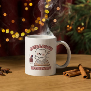 Tasse 2 Couleurs Livres et chats - Conception de devis de vie confo