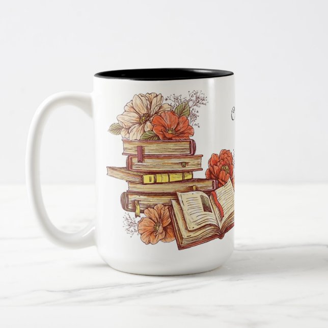 Tasse 2 Couleurs Livres Et Fleurs Personnalisés (Gauche)