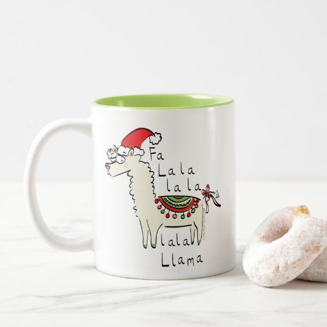 Tasse 2 Couleurs Llama Christmas Enfants mignonne Drôle (Avec donut)