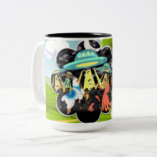 Tasse 2 Couleurs Llama contre le Calamar du Mal, Épique Bataille Sp
