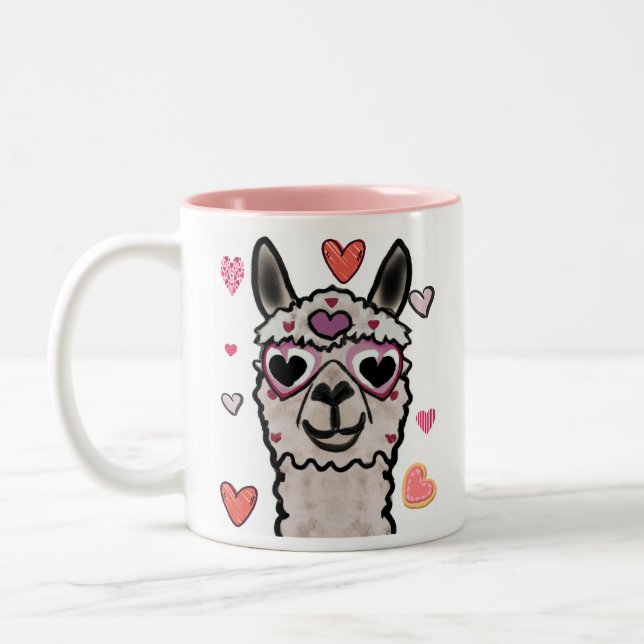 Tasse 2 Couleurs Llama cool avec lunettes de coeur (Gauche)