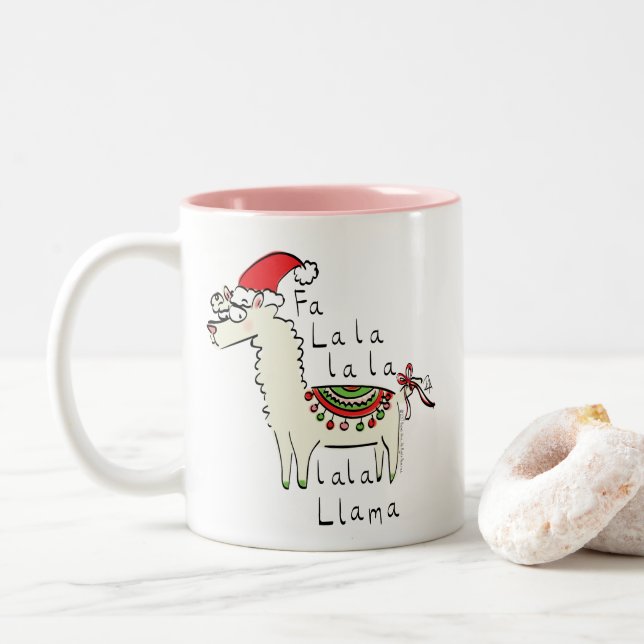 Tasse 2 Couleurs Llama Cute Drôle Noël Vacances (Avec donut)