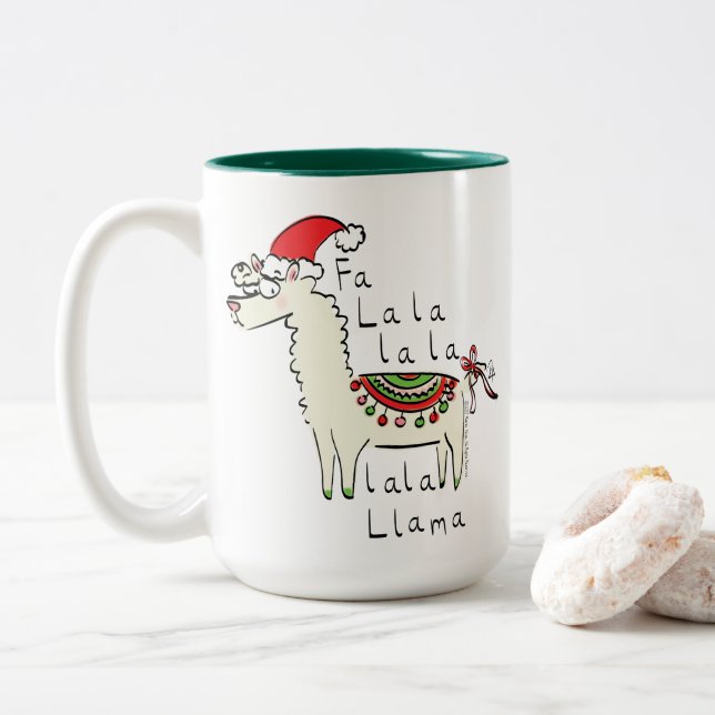 Tasse 2 Couleurs Llama Cute Drôle Noël Vacances (Avec donut)