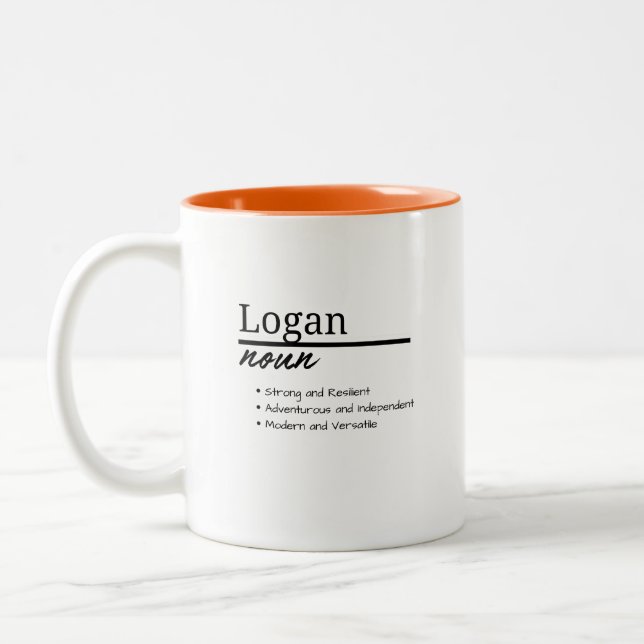 Tasse 2 Couleurs Logan, Garçon Personnalisé Nom Définition (Gauche)