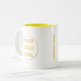 Tasse 2 Couleurs Logo commercial doré et nom sur un fond blanc marq