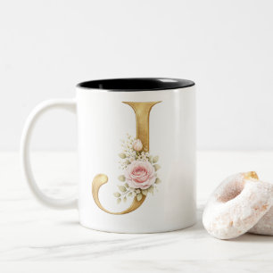 Tasse 2 Couleurs Logo de monogramme élégant à lettre J florale en o